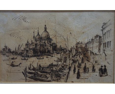 Manner of Giacomo Guardi - Venetian view, pen and ink sketch, 12 x 18.5 cm and ruins, ink and wash, 12.5 x 18 cm (2)