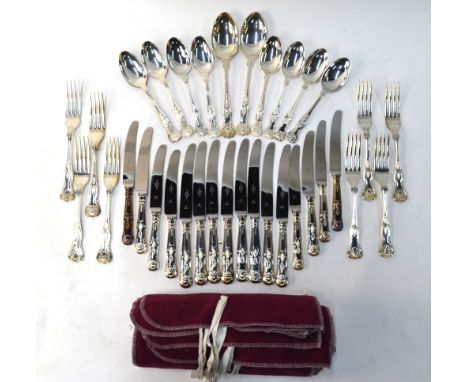 A heavy quality set of silver kings pattern flatware and cutlery, comprising eight table forks and dessert spoons and two tab