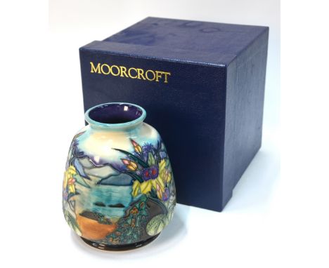 A Moorcroft contemporary vase decorated with a seascape in the 'Islay' pattern, 14.5 cm high, c/w original box   Condition Re