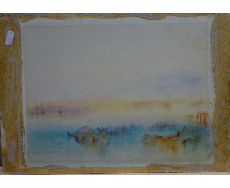 Manner of Turner - Sketch of water with boats and figures, watercolour, 24 x 30 cm, unframed