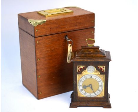 A burr walnut miniature bracket clock by Charles Frodsham of London, with arched brass and silvered dial, 16 cm high, in fitt