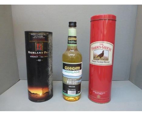 A cased bottle of Highland Park Single Malt Scotch Whisky, a bottle of Glenngarrd Highland Whisky and a cased bottle of Famou