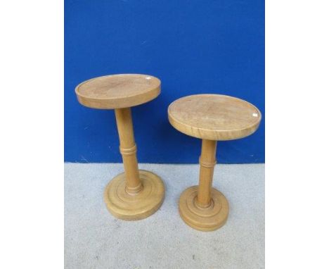 Two hand made light oak occasional tables. 