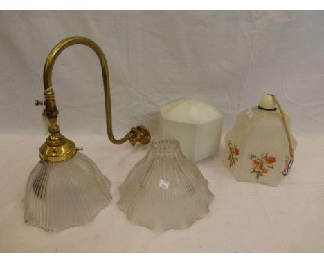 A converted brass gas wall light stamped W.S, with four shades. 