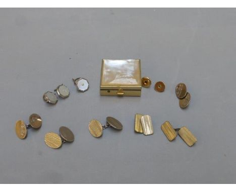 An assortment of silver and silver plated cufflinks etc. 