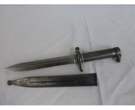 A Swedish model 1896 bayonet blade 8" long, all-steel tubular grip with chequered decoration, in steel scabbard with unit mar