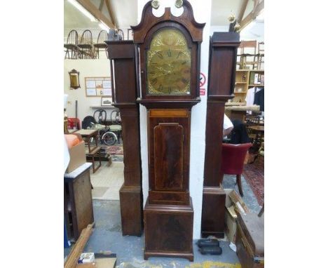 A 19th Century inlaid mahogany  eight day longcase clock, the arched brass dial inscribed Tempus Fugit, with calendar and sec