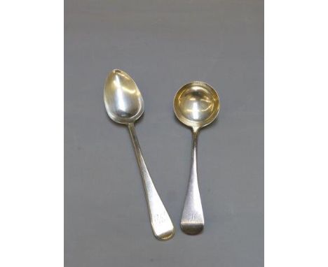 A silver ladle, maker Samuel Godbehere, Edward Wigan and James Bolt, London 1795 and a silver serving spoon, London 1791. 
