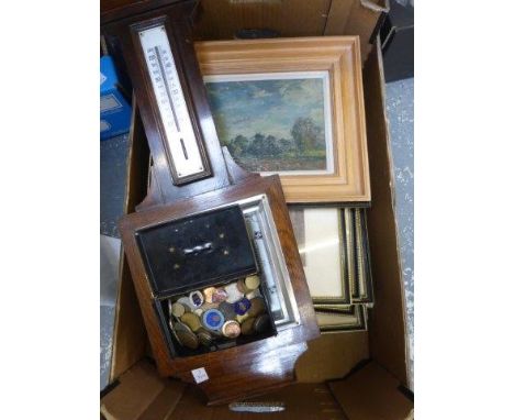 Six framed and glazed prints depicting 18th/19th Century London scenes, an oil on board of a country landscape scene, a small