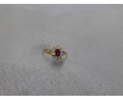 A 9ct gold simulated diamond and amethyst ring, size V.