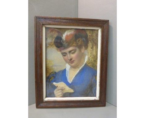 W. LUCAS - a watercolour portrait of a lady reading a letter, signed and dated 1868.