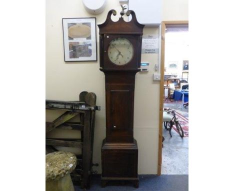 A 19th Century inlaid mahogany 30 hour longcase clock with circular painted dial and swan neck pediment raised on two front b