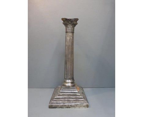 A large silver Corinthian column candlestick with inscription: Presented to Major G. Soady on the occasion of his marriage by