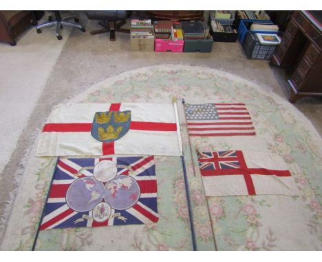 4 Vintage flags on wooden poles&nbsp;