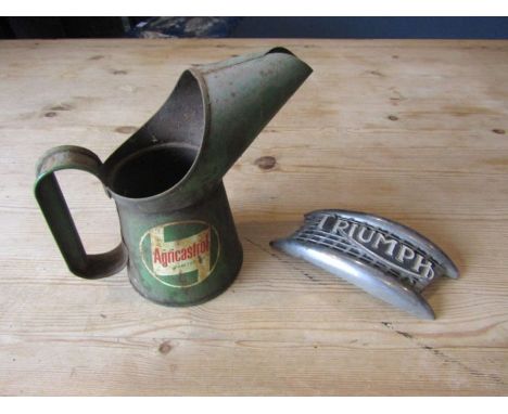 Agricastrol tractor oil jug and Triumph name plate&nbsp;