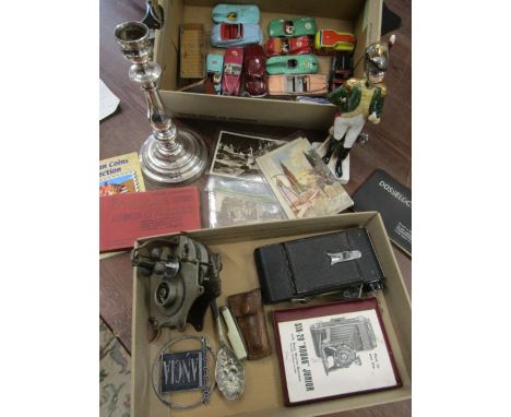 Collectors lot to include die cast, postcards, candlestick etc