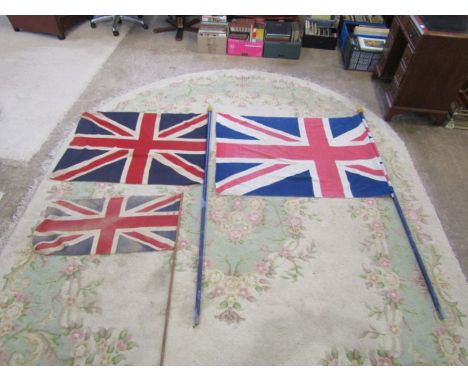 3 Vintage Union Jack flags on wooden poles&nbsp;
