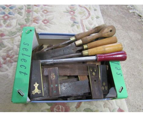 Box of tools to include woodturning chisels and set squares etc&nbsp;