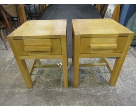 A pair solid oak bedsides from M&amp;S with glass shelf at bottom