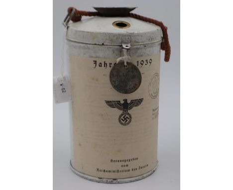 Large WWII German 1939 dated collection tin from the Ministry of the Interior. UK P&amp;P Group 2 (£20+VAT for the first lot 