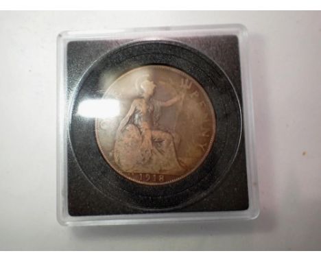 1918 Kings Norton penny - clear mint mark, cased. UK P&amp;P Group 0 (£6+VAT for the first lot and £1+VAT for subsequent lots