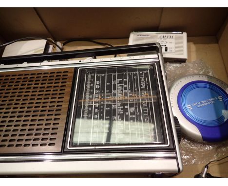 Box of electrical items to include radio, portable CD player. All electrical items in this lot have been PAT tested for safet