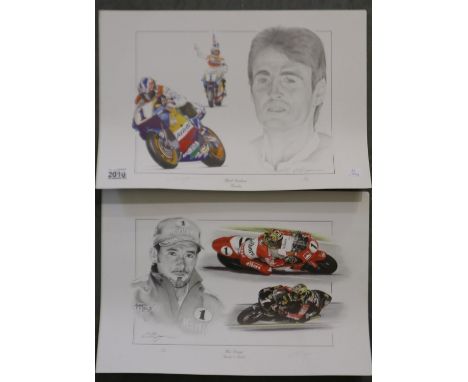 Two limited edition prints of Jack Doohan ( 350/500) &amp; Max Biaggi (52/500) both riders Honda. UK P&amp;P Group 2 (£20+VAT