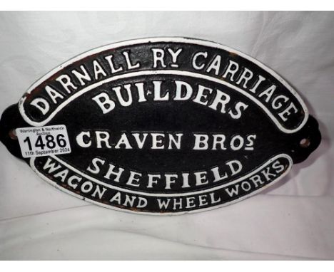 Cast iron Craven Bros wagon plate. UK P&amp;P Group 2 (£20+VAT for the first lot and £4+VAT for subsequent lots) 