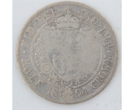 1894 - silver half crown of Queen Victoria in quadrum case. UK P&amp;P Group 0 (£6+VAT for the first lot and £1+VAT for subse