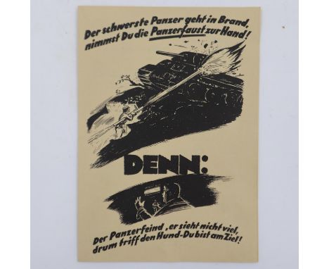 Late WWII German Panzerfaust Instruction Leaflet as issued to Volkssturm and Hitler Youth at the end of the war including for
