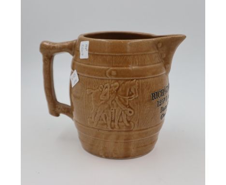 Treacle glazed jug, by Richard Edward Adams, 125a Limekiln lane. H: 19cm. UK P&amp;P Group 3 (£30+VAT for the first lot and £