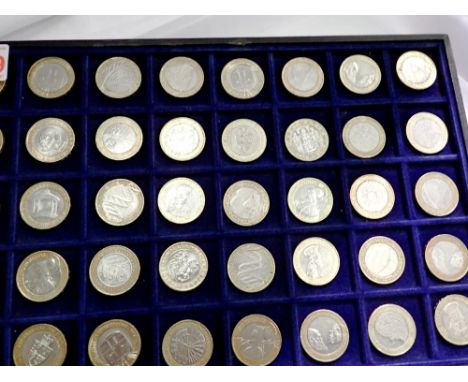 Forty collectable two pound coins in tray. UK P&amp;P Group 1 (£16+VAT for the first lot and £2+VAT for subsequent lots) 