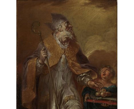 Januarius Zick1730 München - 1797 EhrenbreitsteinDer Hl. NikolausR. u. signiert (im Buch). Rücks. alte Auktionsetiketten. Öl 