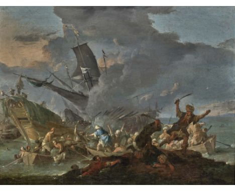 Johannes Lingelbach1622 Frankfurt a. M. - 1674 AmsterdamSeeschlachtL. u. signiert. Rücks. diverse Etiketten und Nummerierunge