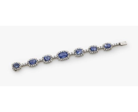 Cocktail-Armband mit Saphiren und BrillantenFrankreich, 1970er Jahre Weißgold 18 K (750/-), gestempelt, Importpunze aus dem n