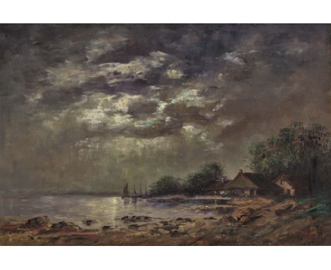 Louis Douzette1834 Triebsees - 1924 Barth/OstseeOstseelandschaft im MondscheinR. u. signiert. Rücks. auf dem Keilrahmen Etike