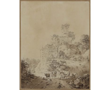 Adrian Zingg1734 St. Gallen - 1816 Leipzig"Schloss Gnandstein"Im Vordergrund Hirtenkinder mit Kühen und Ziegen. R. u. (im Ste