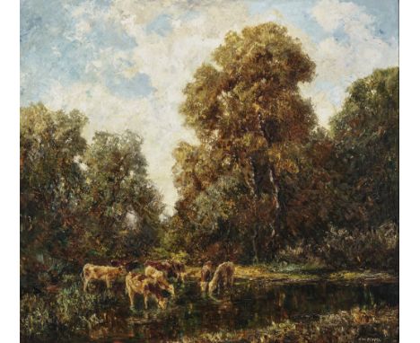 Otto Pippel1878 Lodz - 1960 MünchenBaumlandschaft mit Kühen am WasserR. u. signiert und 1941 datiert. Öl auf Lwd. 100 x 110 c