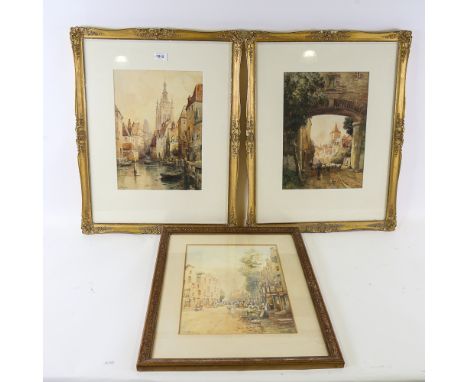 John Robertson Miller, 3 watercolours, Continental town scenes, 36cm x 26cm, framed2 in good original condition, 1 has very l