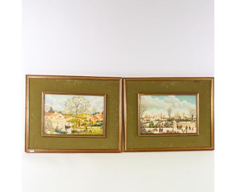 Christian La Motte, On The River and Le Tonneau, pair of oils on board, signed, 9.5" x 13.5", framed, provenance: Stacy-Marks