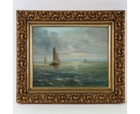 Early 20th century oil on board, seascape, unsigned, handwritten French label verso, 27cm x 33cm, framedGood condition 