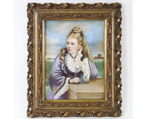 19th century watercolour, portrait of a woman, signed with monogram SP, 30cm x 23cm, framedGood condition 