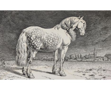 After Paul Potter, engraving, the Frisian horse, signed in the plate, image 15cm x 22.5cm, mountedDamp stain across the botto
