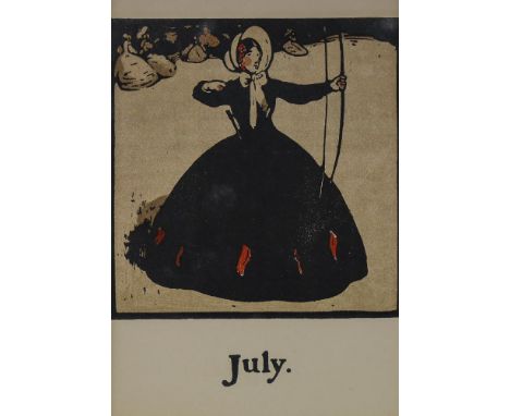 William Nicholson (1872 - 1949), lithograph on colours, July from an Almanac of Twelve Sports 1898, image 20cm x 20cm, mounte