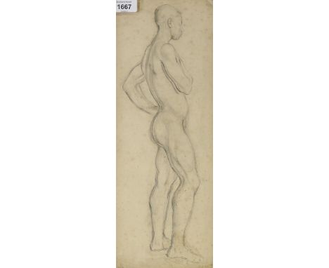 Circle of Glyn Philpot, pencil sketch, male nude life study, unsigned, 39cm x 15cm, unframedLight foxing all over, several li
