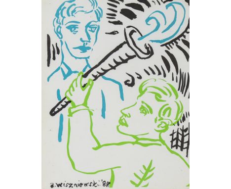 Adrian Wiszniewski (Scottish), lithograph, Olympic torch, 1987, 26cm x 21cm, framedGood condition 