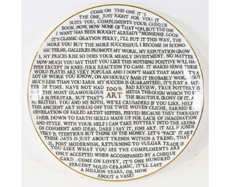 Grayson Perry, 100% Art, printed ceramic plate, Sainsbury Collection, 8.5" diameterPerfect condition 