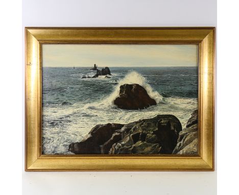 D Merceret, oil on canvas, seascape, signed, 46cm x 65cm, framedGood condition 