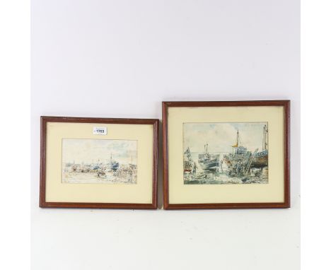 P B P Hudson, pair of watercolours, fishing boats at Hastings, signed, largest 17cm x 24cm, framed1 has some light damp stain