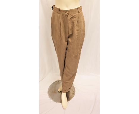JACLYN SMITH - 'DRIES VAN NOTEN' PAIR OF TROUSERSthe beige linen mix trousers size 40 